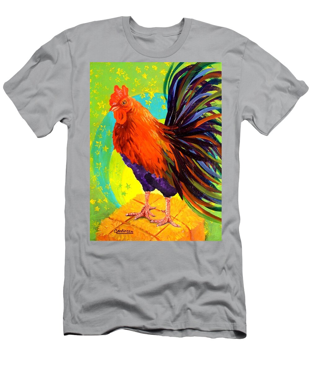 Rooster T-Shirt featuring the painting Star Billing by Carol Allen Anfinsen