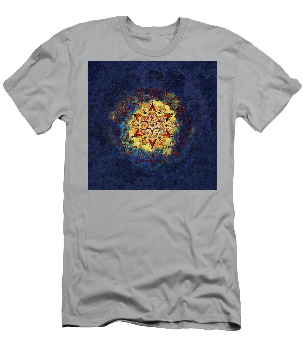 Abstract T-Shirt featuring the mixed media Star Shine Blue and GOld by Deborah Smith