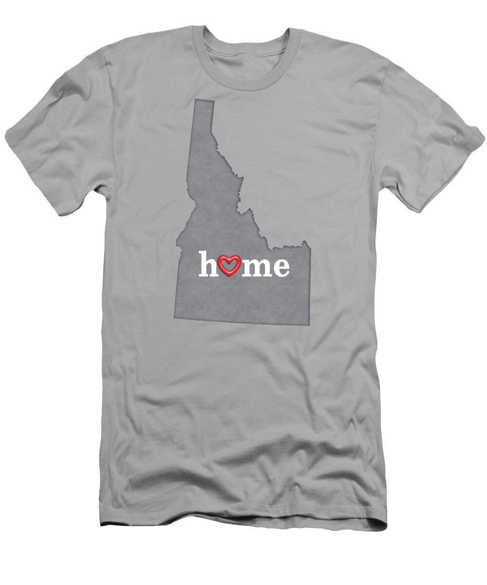 Idaho T-Shirt featuring the painting State Map Outline IDAHO with Heart in Home by Elaine Plesser