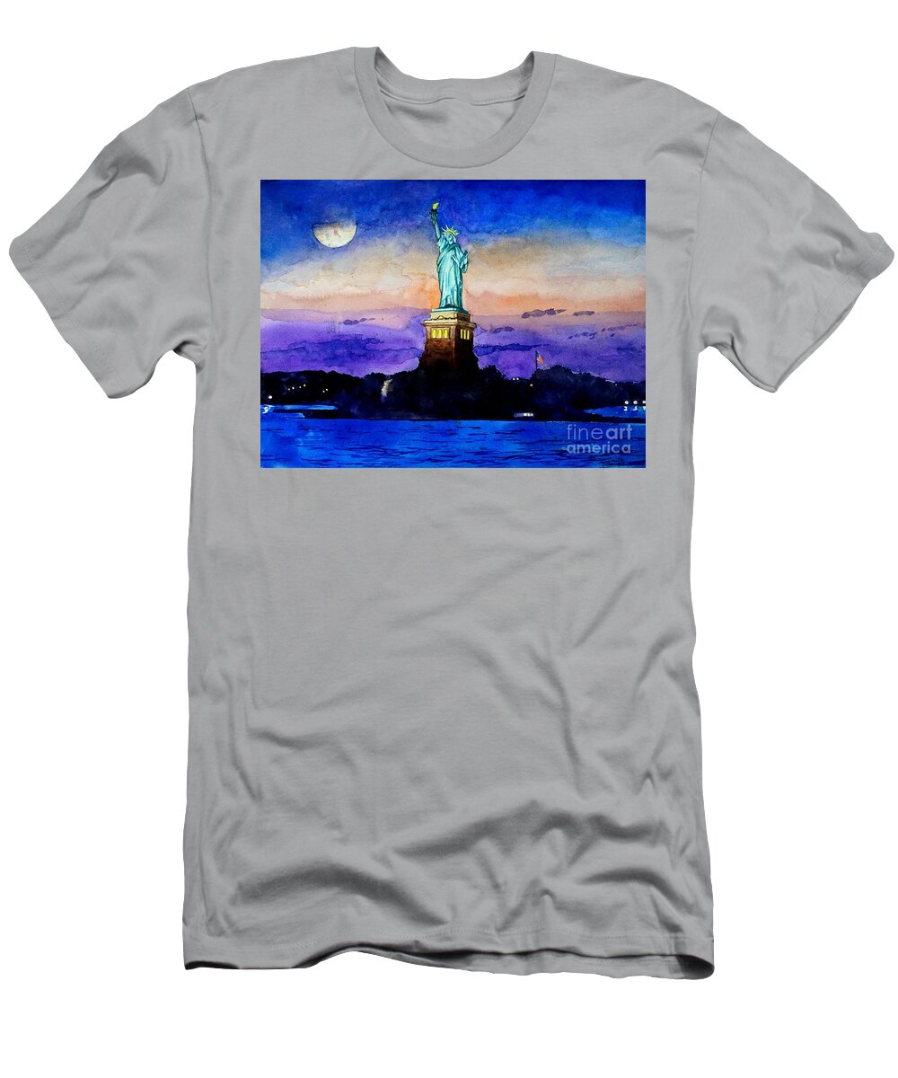 Statue Of Liberty T-Shirt featuring the painting Statue of Liberty New York by Christopher Shellhammer