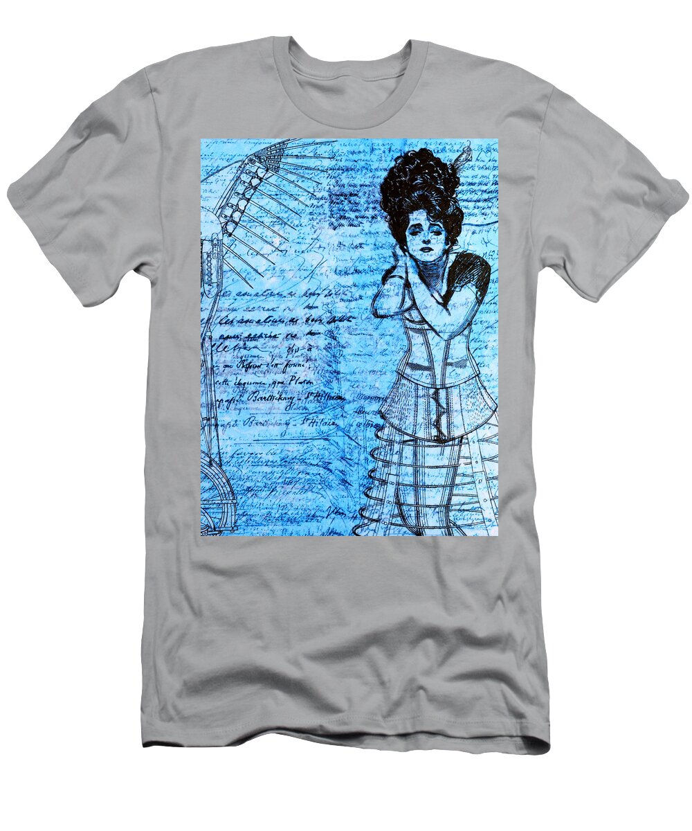 Steampunk T-Shirt featuring the mixed media Steampunk Girls in Blues by Nikki Marie Smith