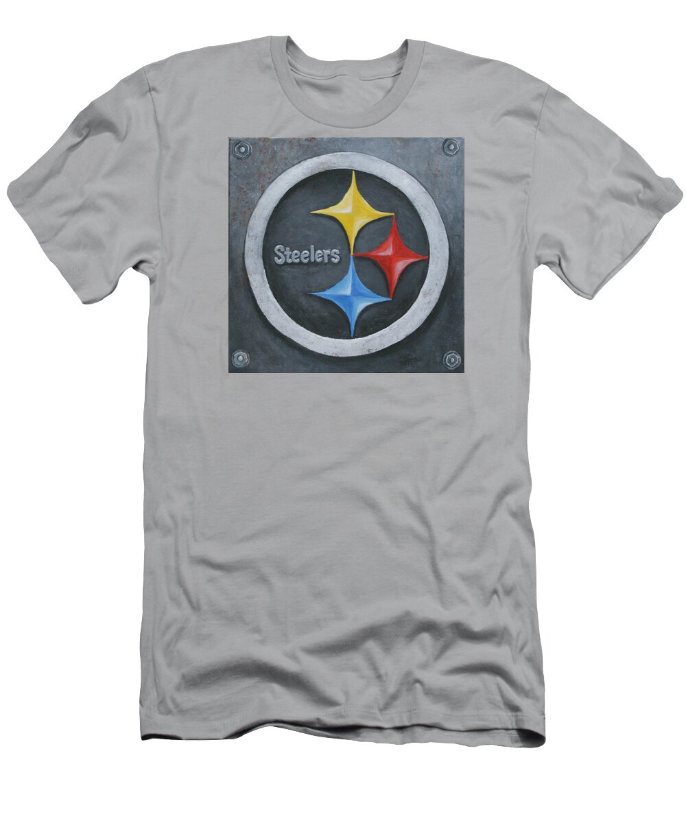 Nfl T-Shirt featuring the painting Steelers by Donna Tucker