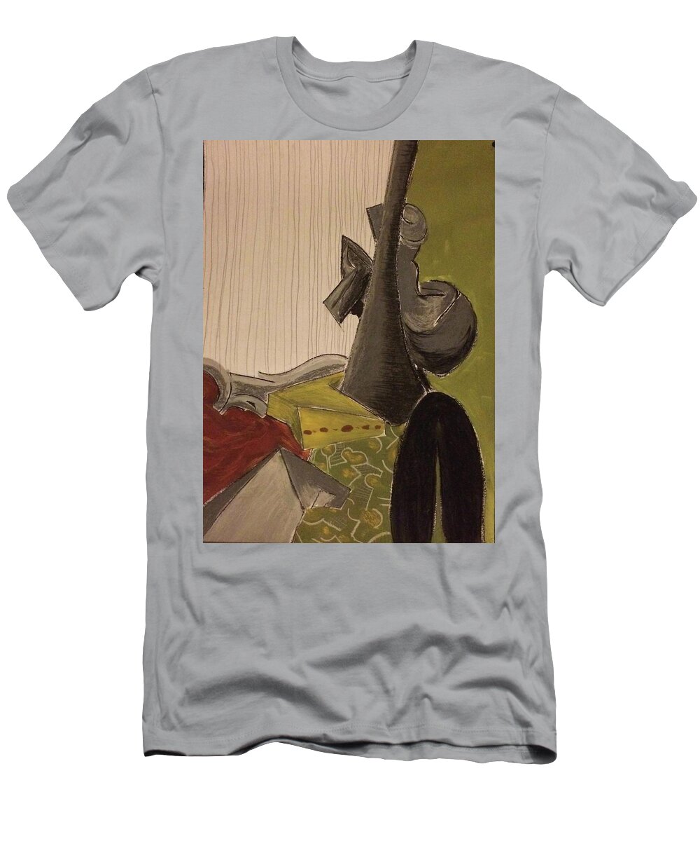 Cubism T-Shirt featuring the pastel Still life with a black horse- cubism by Manuela Constantin