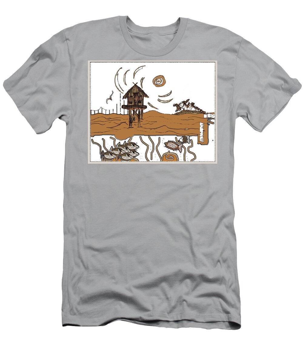 Primitive T-Shirt featuring the mixed media Stilt House by W Gilroy