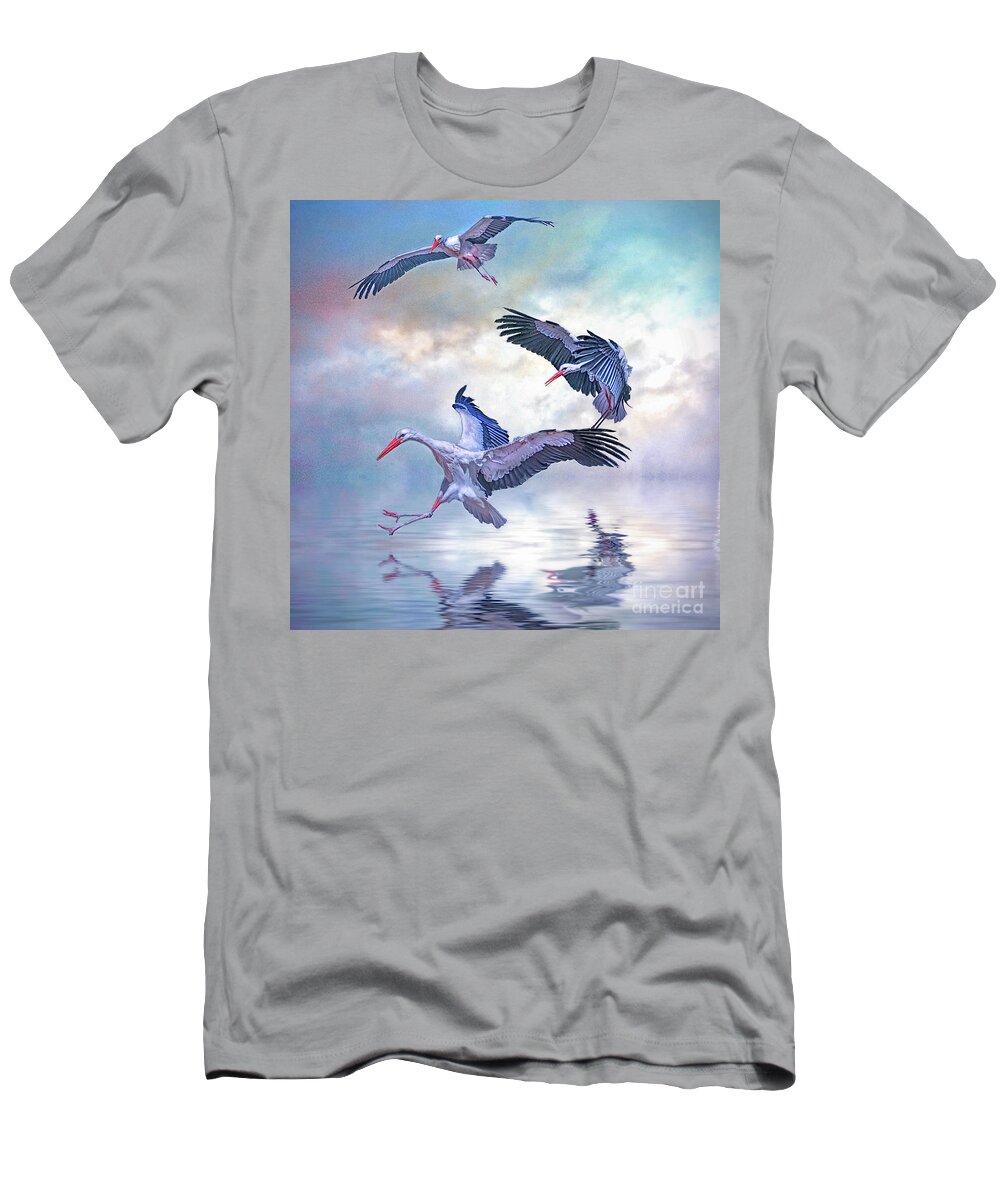 White Stork T-Shirt featuring the photograph Storks Landing by Brian Tarr
