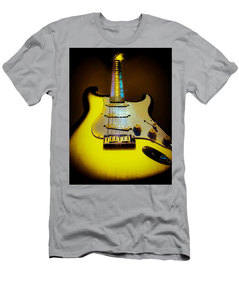 Guitar T-Shirt featuring the digital art Stratocaster Lemon Burst Glow Neck Series by Guitarwacky Fine Art