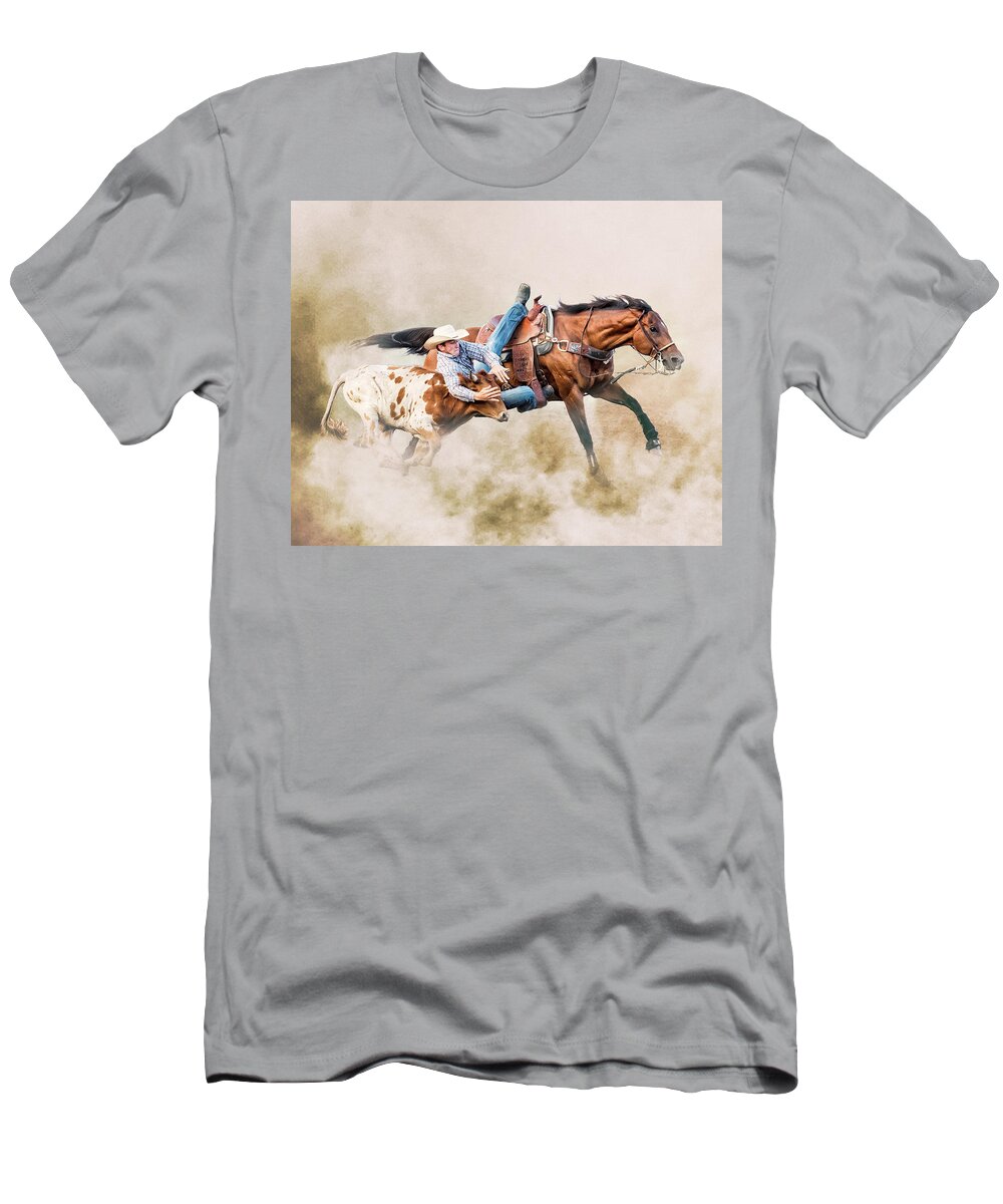 Cowboy T-Shirt featuring the photograph Strong Hearts and Fast Horses by Ron McGinnis