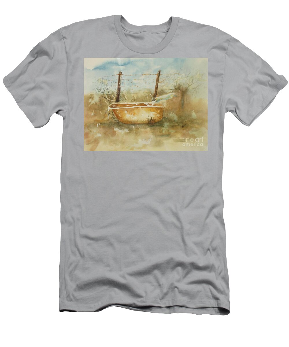 Watercolor T-Shirt featuring the painting Study of a watering tub by Vicki Housel