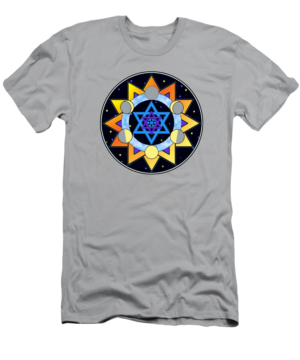 Magan Dovid T-Shirt featuring the digital art Sun, Moon, Stars by Michael A Klein
