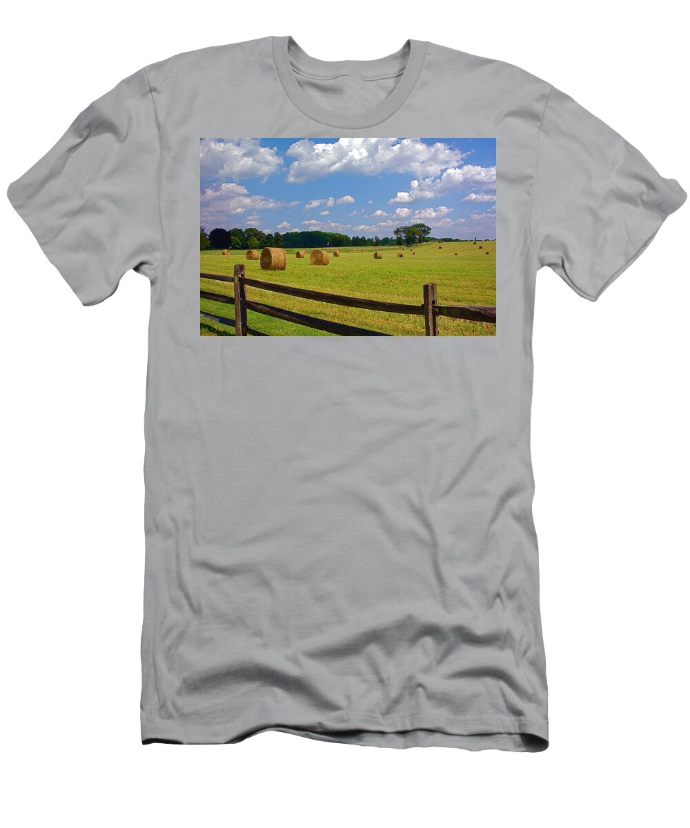 Landscape T-Shirt featuring the photograph Sun Shone Hay Made by Byron Varvarigos