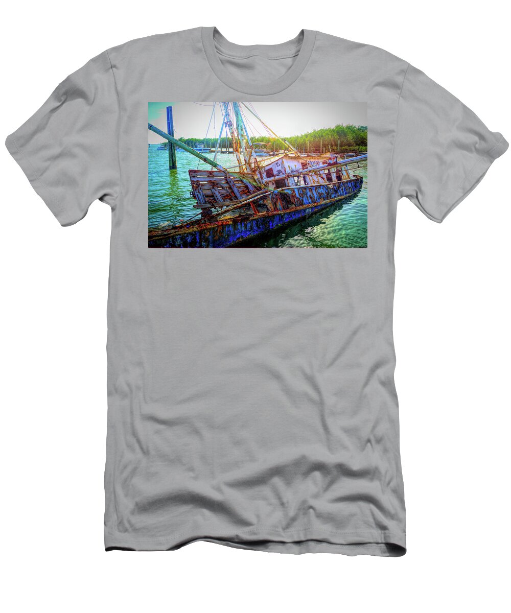 Fishing Boat T-Shirt featuring the photograph Sunken Ship by Alison Belsan Horton