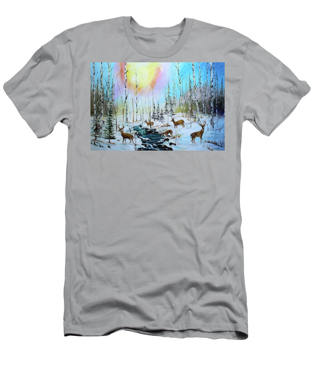 City Paintings T-Shirt featuring the painting Sunny Winter by Kevin Brown
