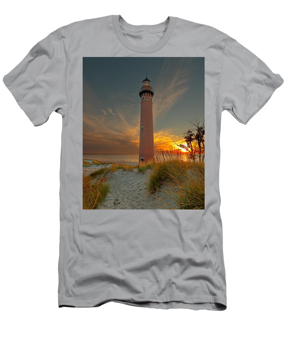 Lighthouse T-Shirt featuring the photograph Sunset at Petite Pointe Au Sable by Susan Rissi Tregoning