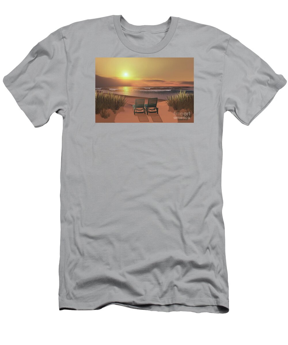 Lounge Chair T-Shirt featuring the painting Sunset Beach by Corey Ford