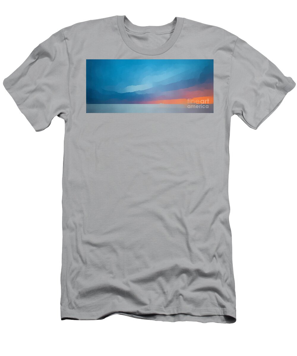 Landscape T-Shirt featuring the painting Sunset over the ocean by Edward Fielding