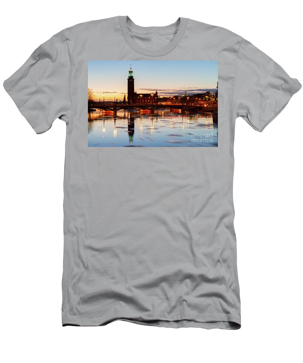 Stockholm T-Shirt featuring the photograph Sunset with Cityhall of Stockholm by Anastasy Yarmolovich