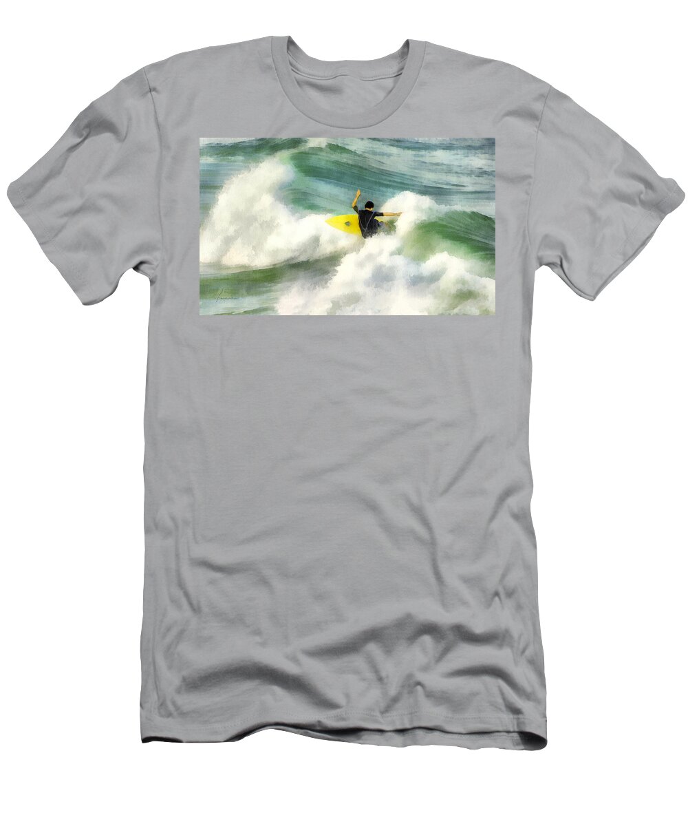 Surf Surfer Wave Ocean Sport Recreation Water Sea Breaker Board Man Male Guy T-Shirt featuring the digital art Surfer 76 by Frances Miller