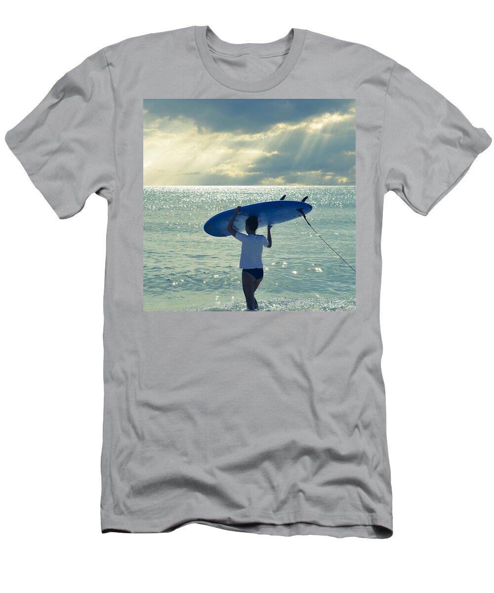 Laura Fasulo T-Shirt featuring the photograph Surfer Girl Square by Laura Fasulo