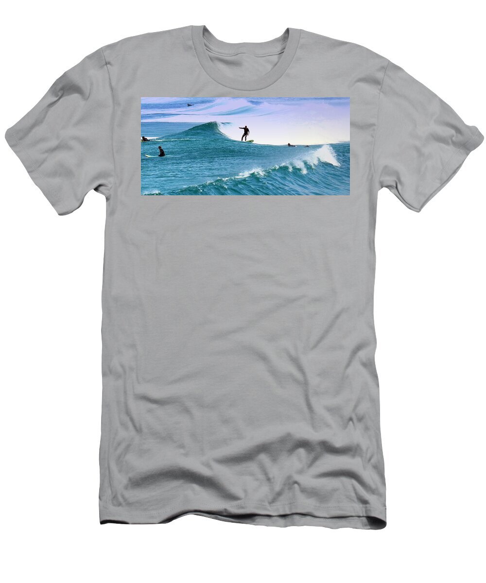 Surfing T-Shirt featuring the photograph Surfing At Carmel Beach 2 by Joyce Dickens