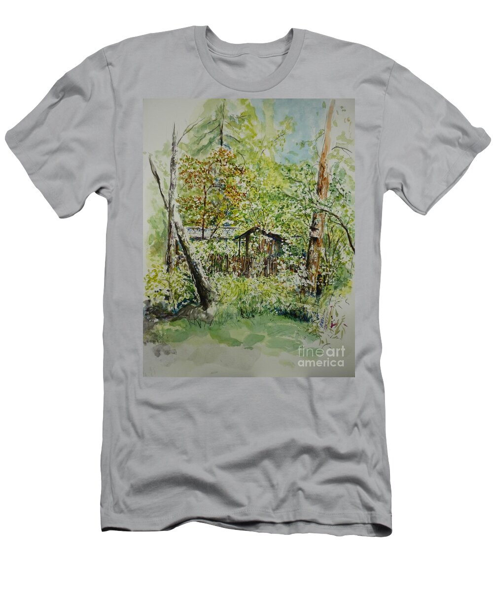 Trees T-Shirt featuring the painting Sweden landscape 1 by Lizzy Forrester