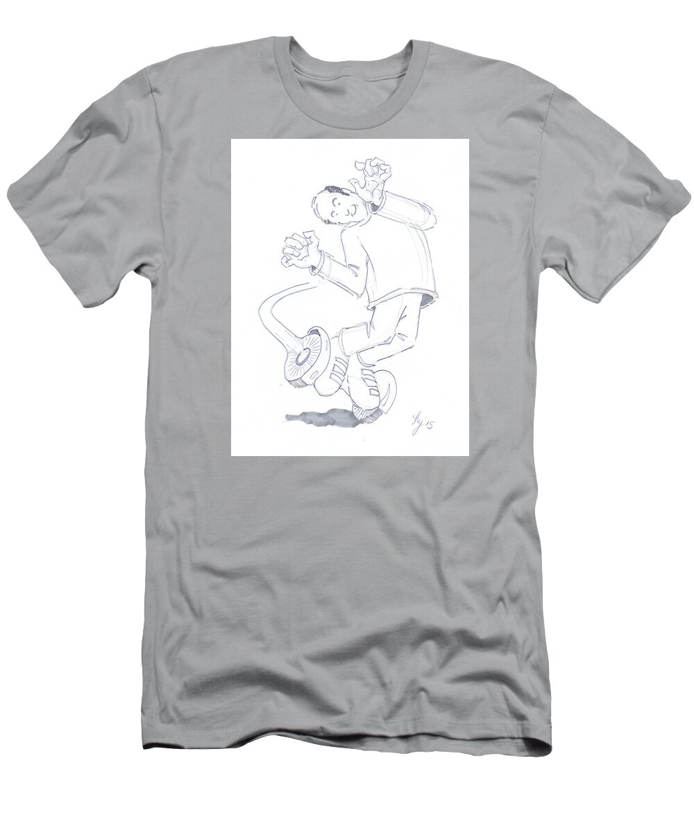 Swegway T-Shirt featuring the drawing Swegway Hoverboard Geezer Cartoon by Mike Jory