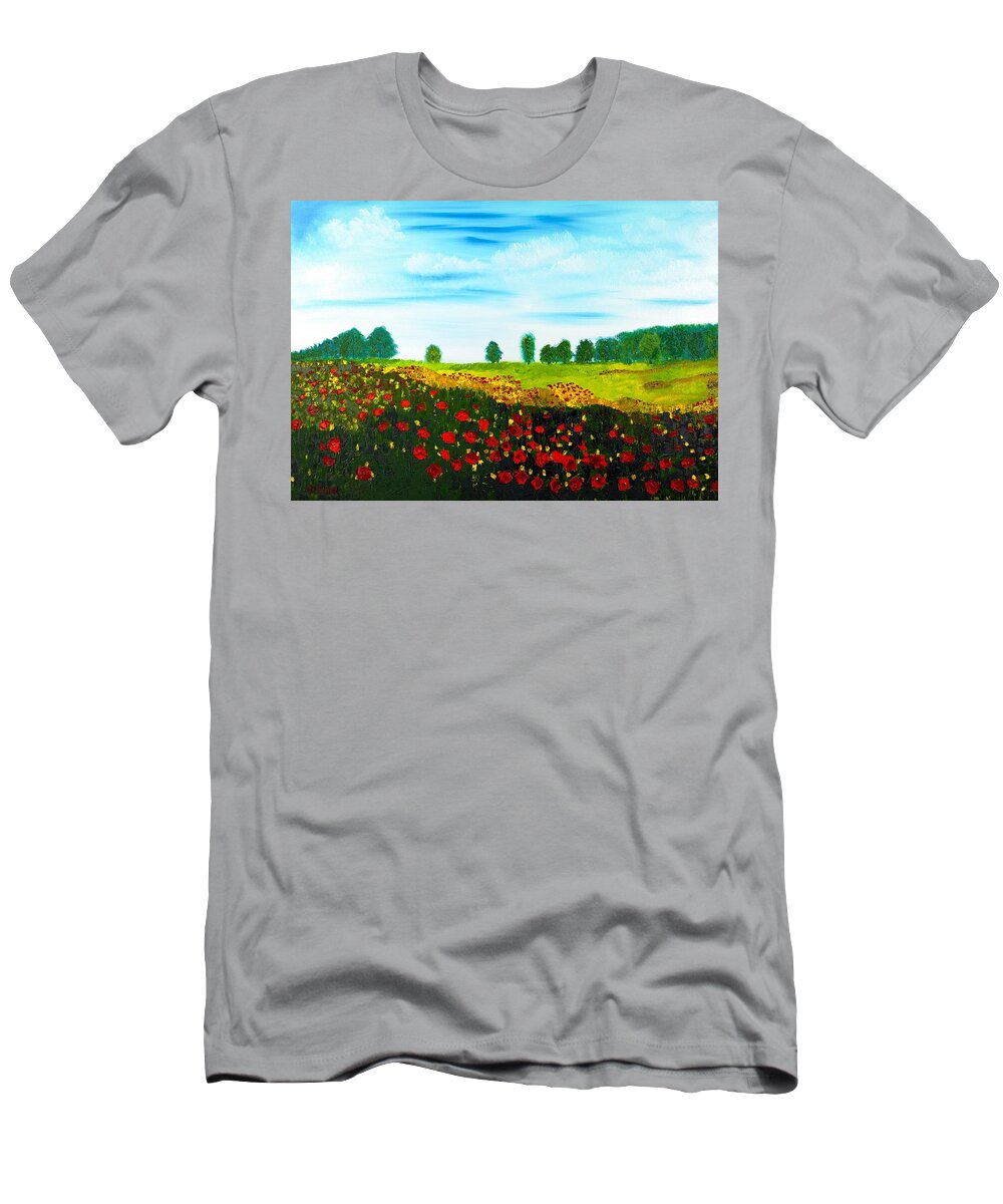 Landscape T-Shirt featuring the painting Swiss Poppies by Valerie Ornstein