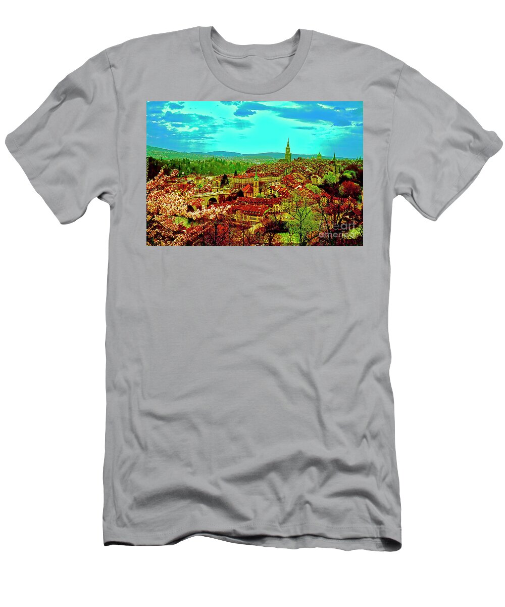 Switzerland T-Shirt featuring the photograph Switzerland Bern city view matte aare river  by Tom Jelen
