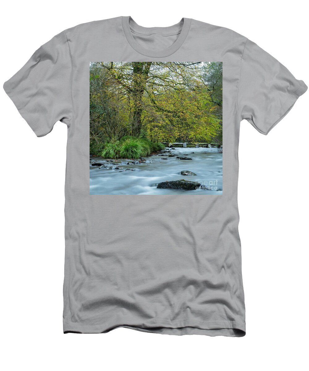 Tarr Steps T-Shirt featuring the photograph Tarr Steps Clapper Bridge by Andy Myatt
