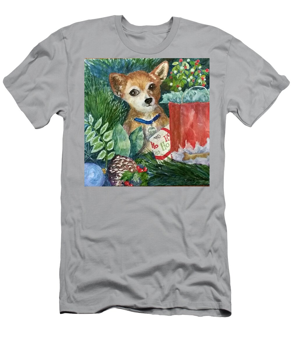 Chihuahua T-Shirt featuring the painting Puppy Under the Tree by Cheryl Wallace