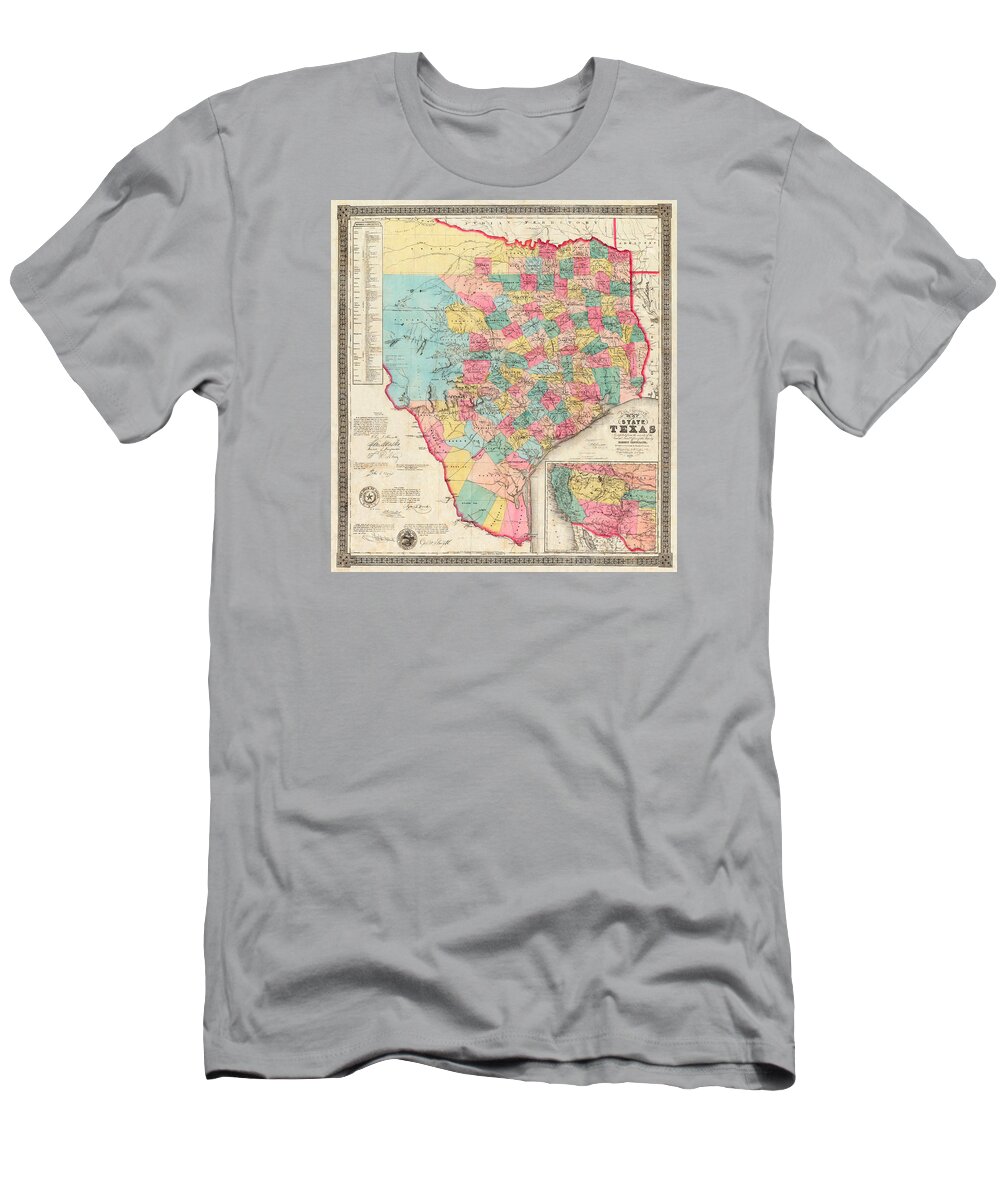 Texas T-Shirt featuring the digital art Texas 1856 by J. De Cordova by Texas Map Store