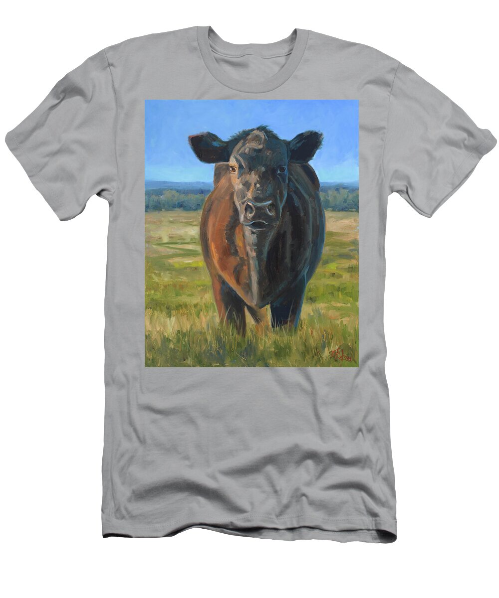 Black Cow T-Shirt featuring the painting The Black Steer by Billie Colson