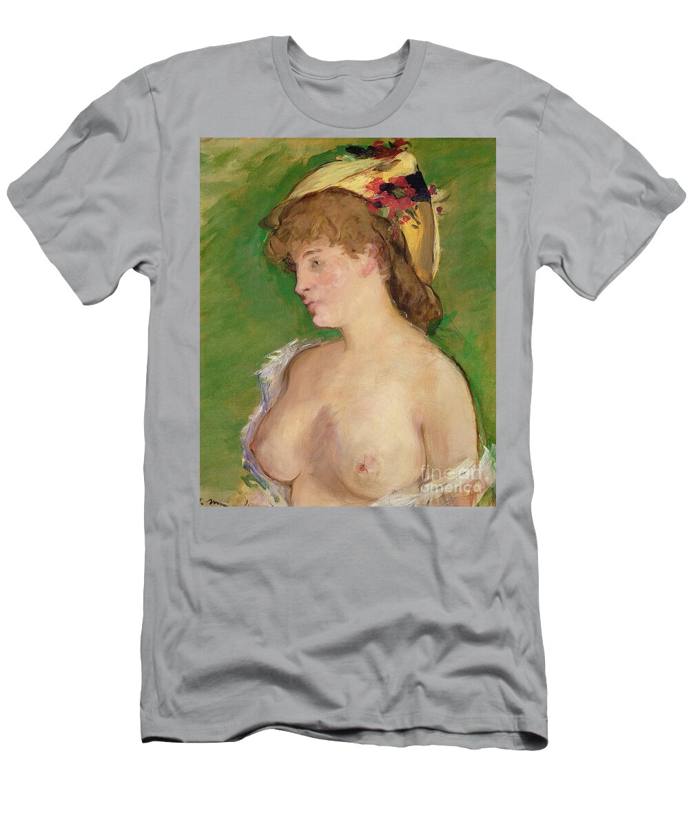 The Blonde with Bare Breasts, 1878 by Manet T-Shirt by Edouard Manet -  Pixels Merch