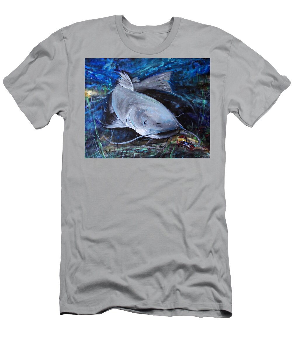Crayfish T-Shirt featuring the painting The Catfish and the Crawdad by J Vincent Scarpace