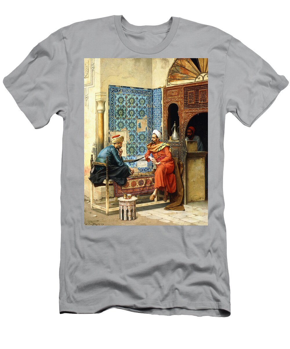 The Chess Game T-Shirt featuring the painting The Chess Game by Ludwig Deutsch