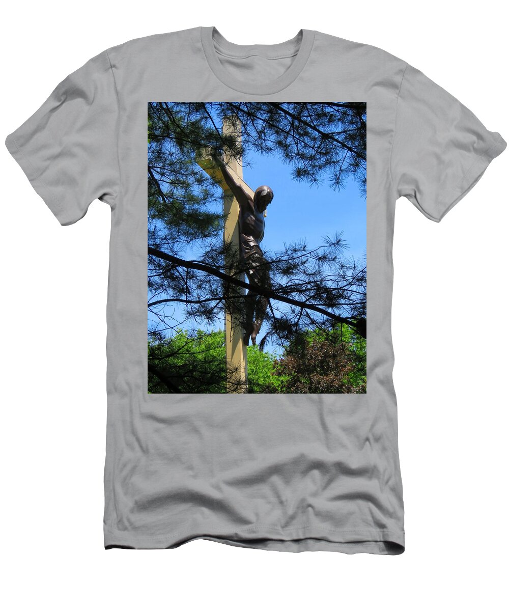 Cross T-Shirt featuring the photograph The Cross in the Woods by Keith Stokes