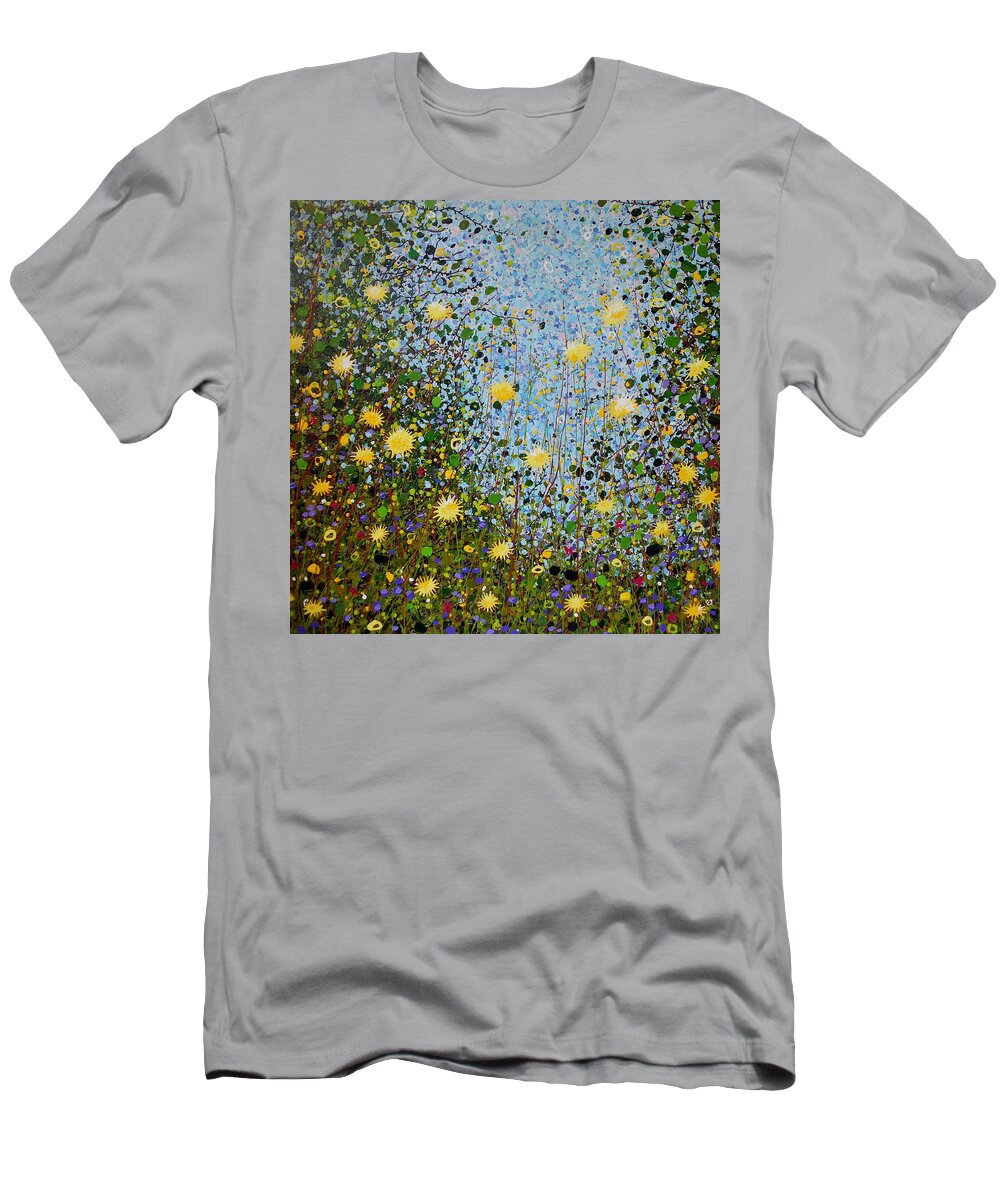 Dandelions T-Shirt featuring the painting The dandelion patch by Angie Wright