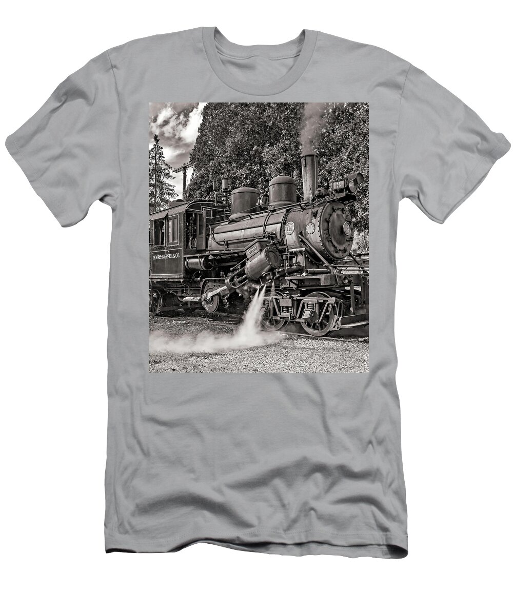 Pocahontas County T-Shirt featuring the photograph The Durbin Rocket - Steamed Up - Sepia by Steve Harrington