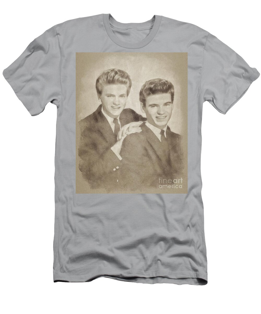 Hollywood T-Shirt featuring the drawing The Everly Brothers, Music Legends by John Springfield by Esoterica Art Agency