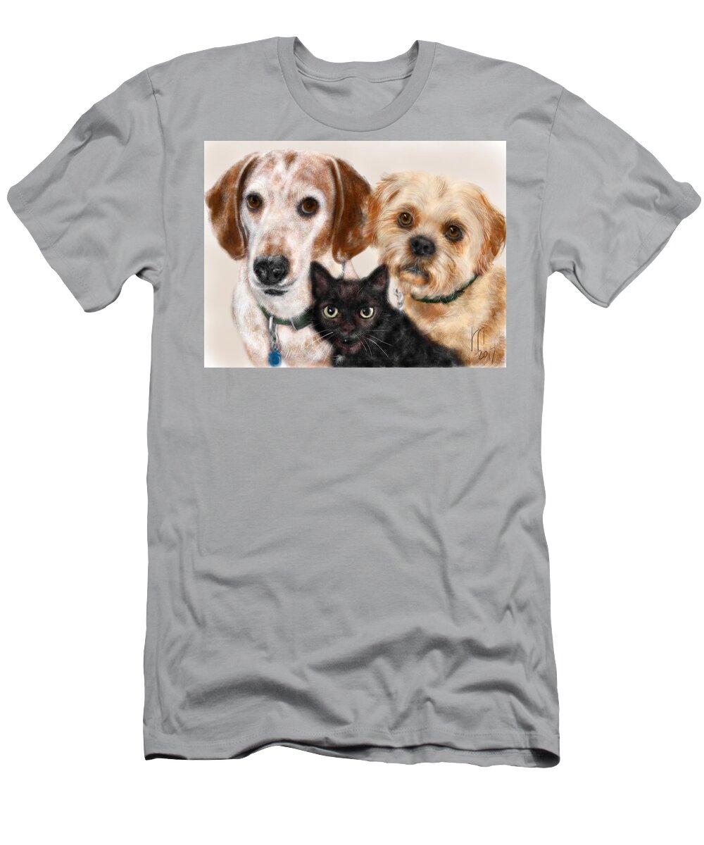 Pooch T-Shirt featuring the painting The Gang is All Here by Lois Ivancin Tavaf