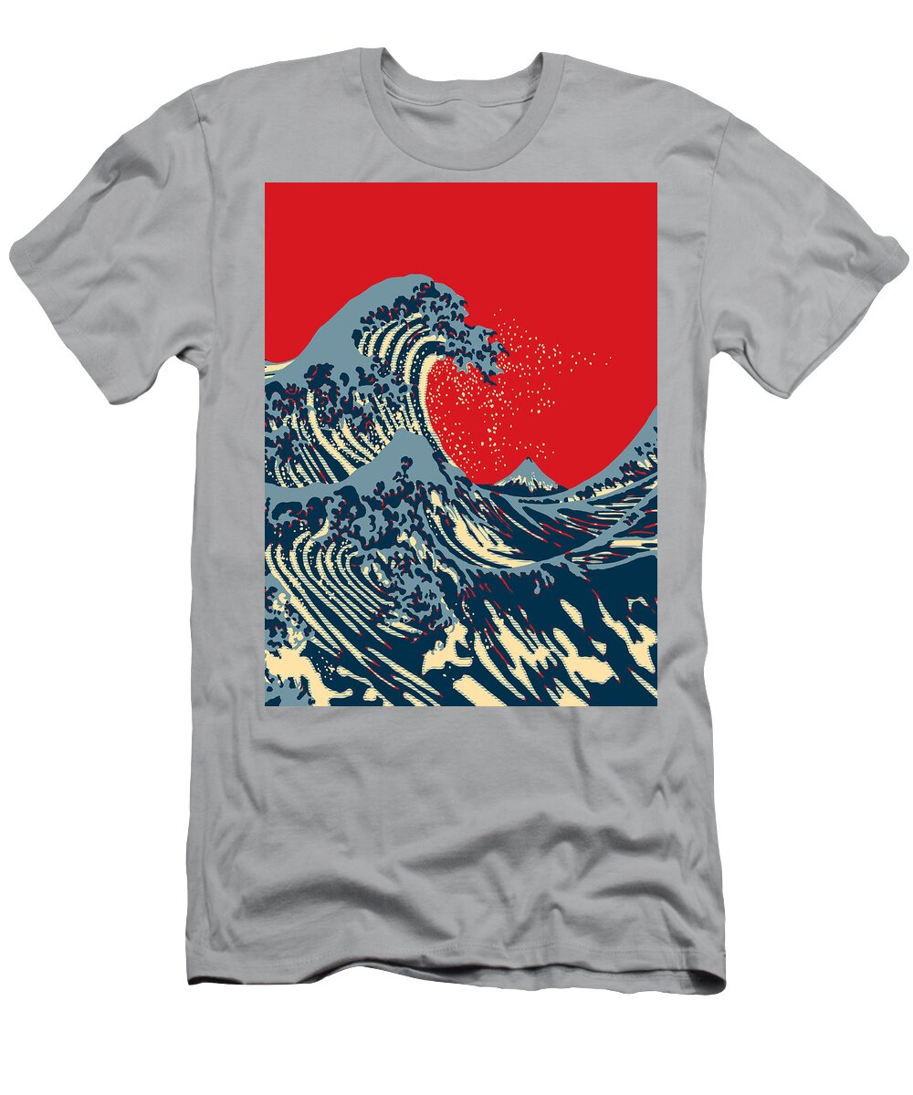 Wave T-Shirt featuring the digital art The Great Hokusai Wave Hope Style Graphic by Garaga Designs