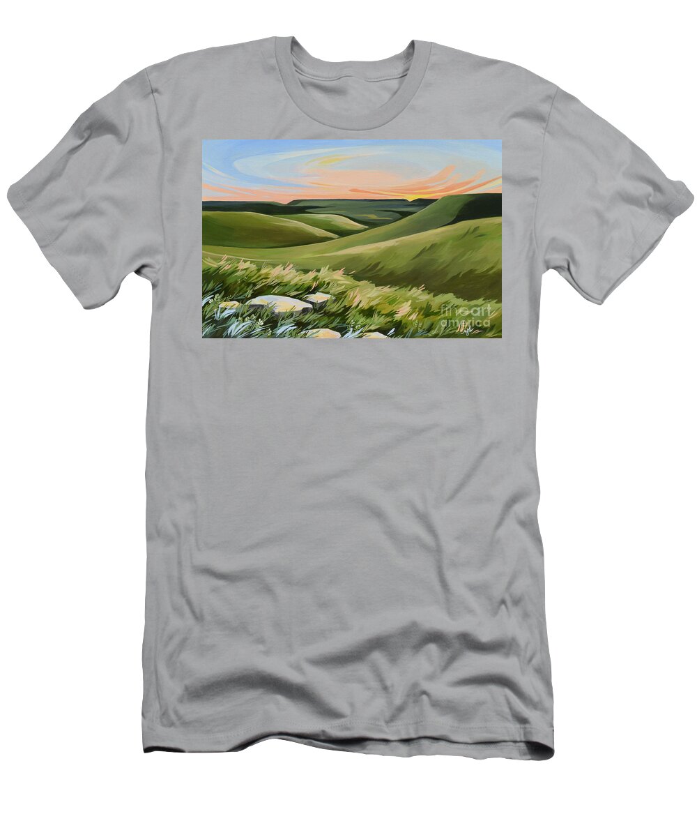 Konza Prairie T-Shirt featuring the painting The Hills are Alive by Marla Beyer