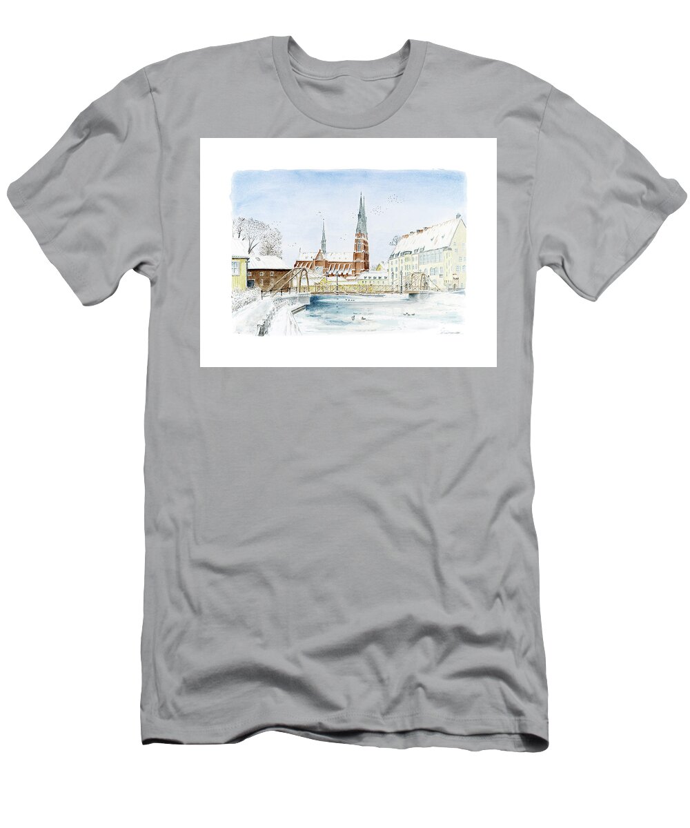 Fyris_river T-Shirt featuring the painting The Iron Bridge by Torbjorn Swenelius