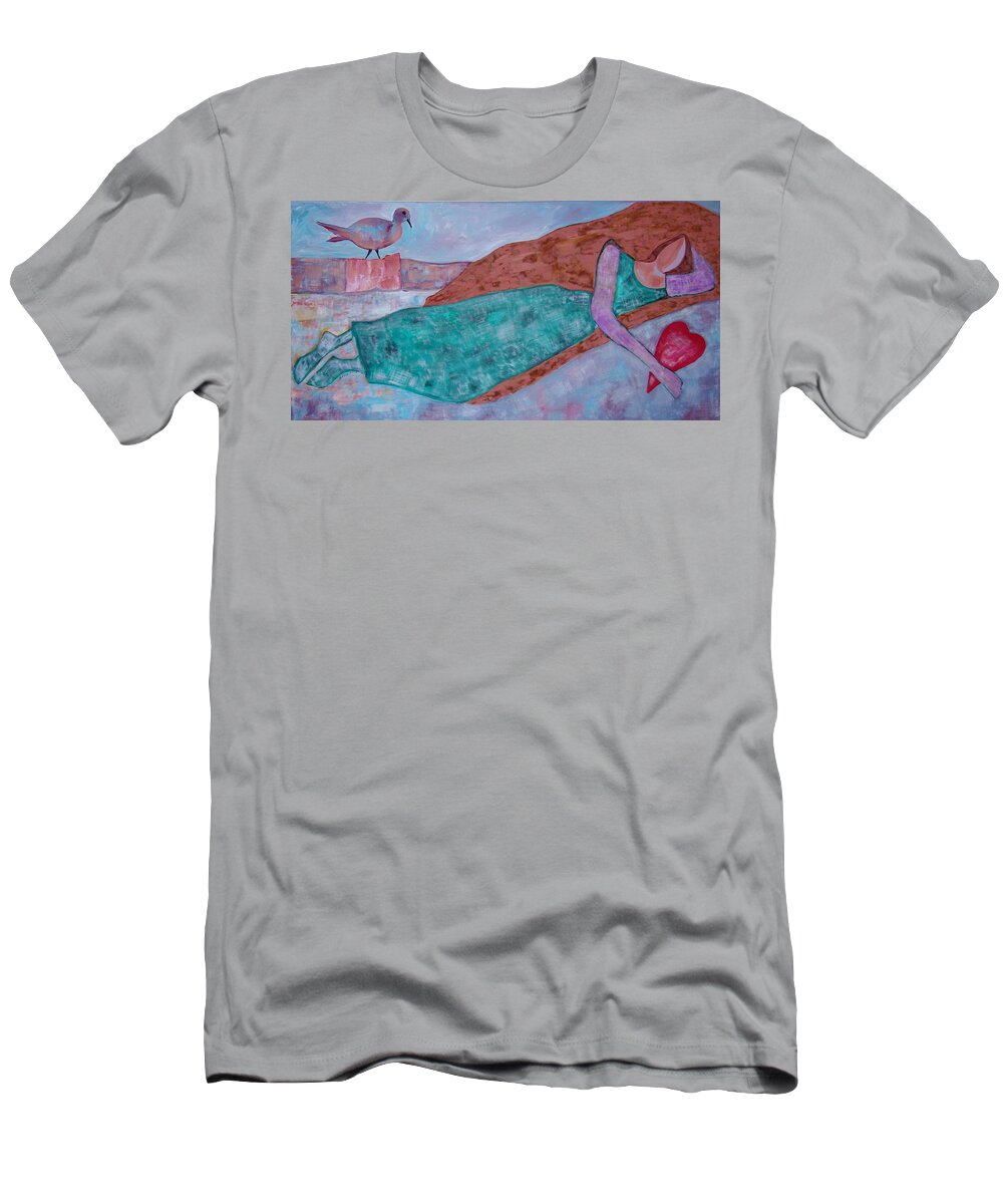 Love T-Shirt featuring the painting The Love Story by Sima Amid Wewetzer