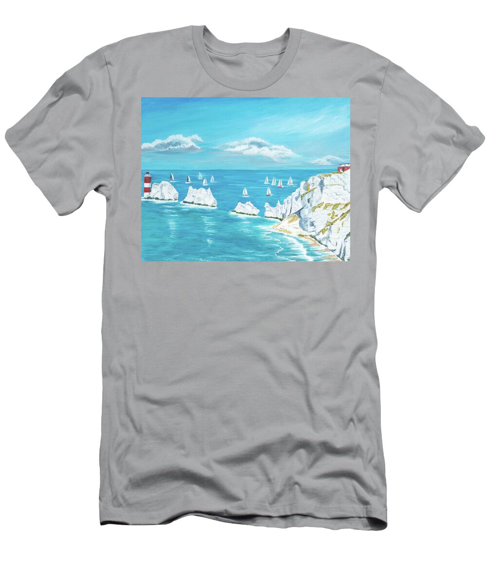 Isle Of Wight T-Shirt featuring the painting The Needles Isle of Wight by Laura Richards