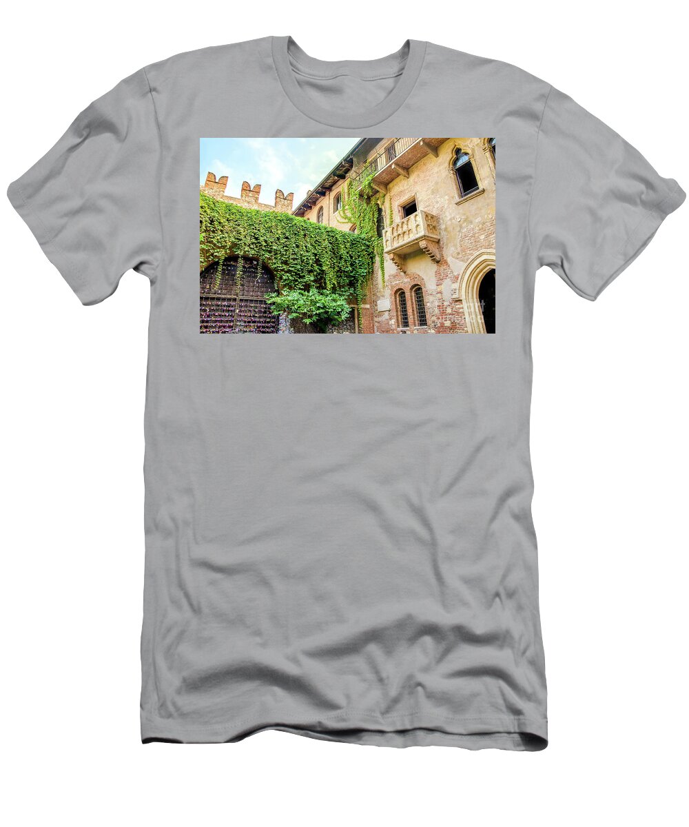 Romeo And Juliet T-Shirt featuring the photograph The original Romeo and Juliet balcony located in Verona, Italy by Luca Lorenzelli