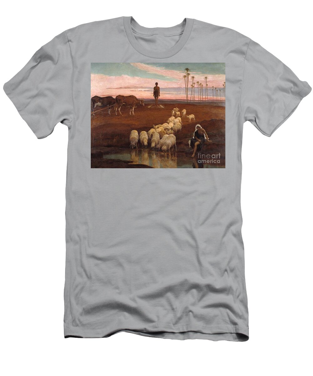Frederick Goodall - The Ploughman And The Shepherdess - Time Of The Evening Prayer 1897 T-Shirt featuring the painting The Ploughman and the Shepherdess by MotionAge Designs