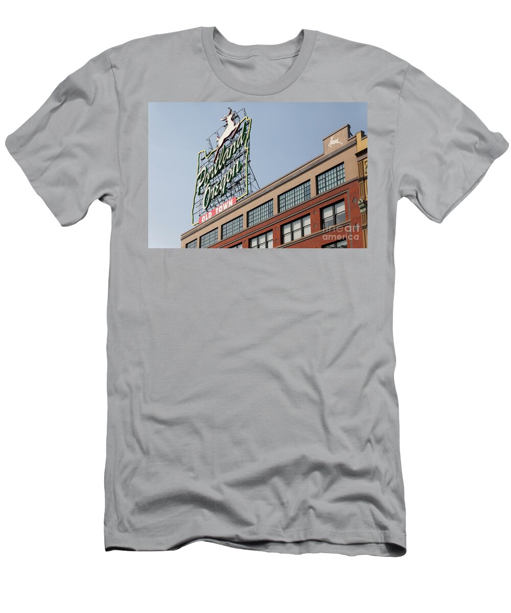 Wingsdomain T-Shirt featuring the photograph The Portland Oregon Sign aka The White Stag Sign in Portland Oregon 5D3420 by Wingsdomain Art and Photography