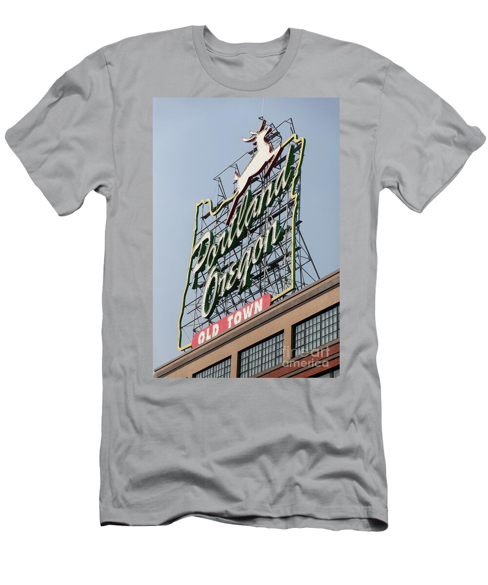 Wingsdomain T-Shirt featuring the photograph The Portland Oregon Sign aka The White Stag Sign in Portland Oregon 5D3421 by Wingsdomain Art and Photography