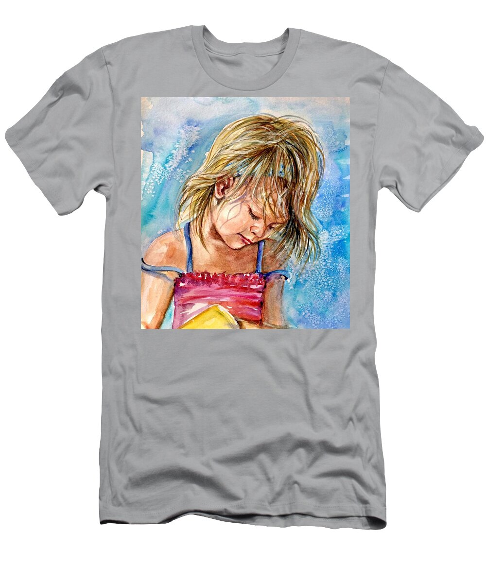 A Girl T-Shirt featuring the painting The princess of the sand castle by Katerina Kovatcheva