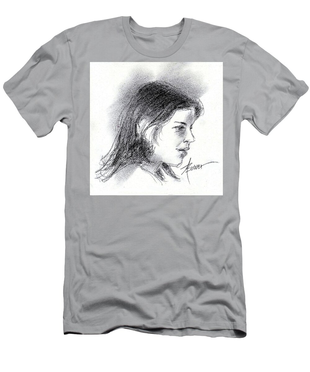 Young Woman T-Shirt featuring the painting The Scholar by Adele Bower
